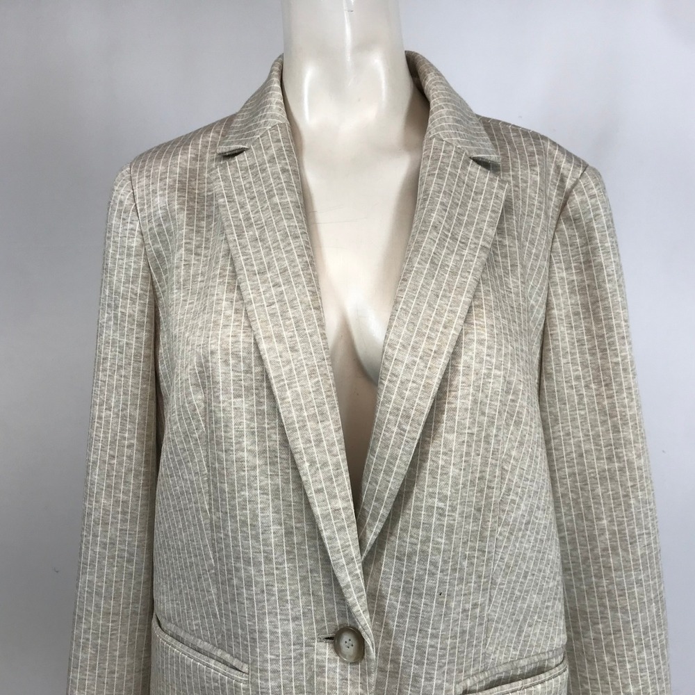 LOFT Women's Striped Blazer Jacket Size 6 Tan White Single Button - Picture 2 of 8